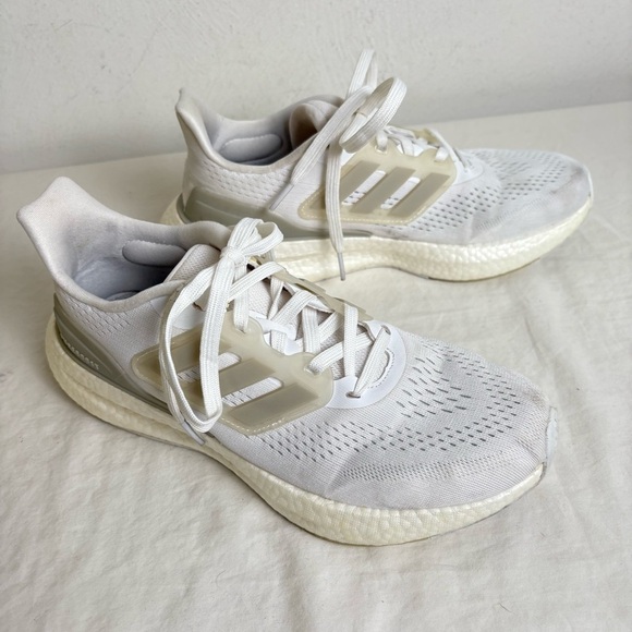 ADIDAS Powerboost White Grey Women Size 7.5 Sporty Athleisure Minimalist Neutral - Picture 12 of 13